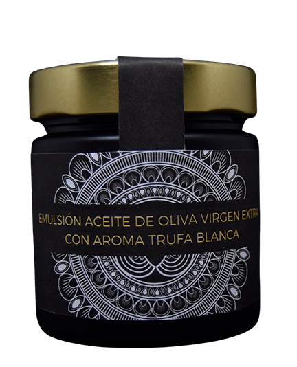 Emulsion aceite de oliva virgen extra con trufa blanca (200 grs.) – delicadeza y aroma envolvente | Olivar de Castro